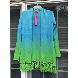Lilly Pulitzer Cardigan Sweater Womens  Blue Green Tatum Ombre Gecko Knit New